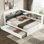 Lit plateforme avec tête de rangement, bibliothèque intégrée et 2 tiroirs, cadre de lit en bois avec dossier rembourré et lit escamotable, lit plateforme tapissier, cadre de lit multifonctionnel, lit robuste sans sommier, pour chambre à coucher, gris et Blanc