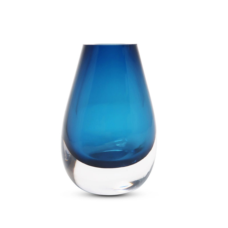 Daniyar Glass Table Vase, Blue, 6.5" H x 4.75" W x 2" D