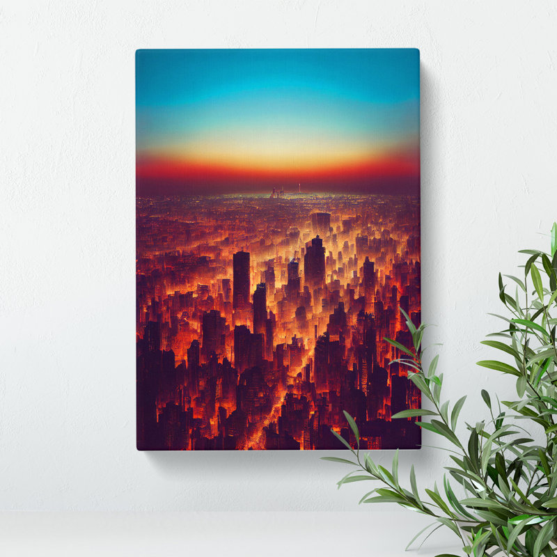 XV1022-4964X View Of A City Skyline No.3 - Print, Wrapped Canvas, 50cm H x 35cm W, No Matte