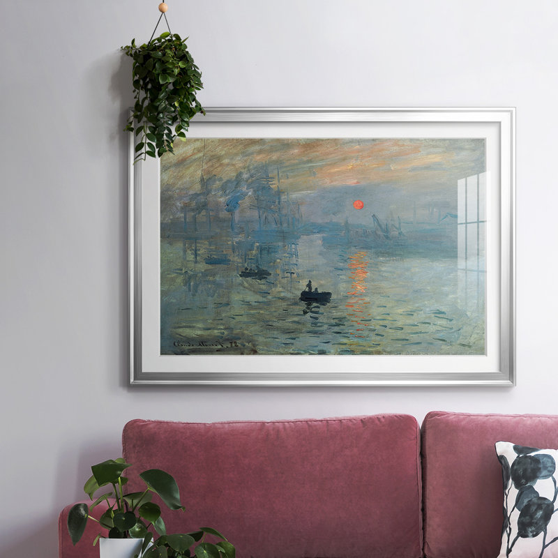 Lever de soleil encadré sur papier par Claude Monet, Argent, H 19 po x l 27 po x P 1,5 po