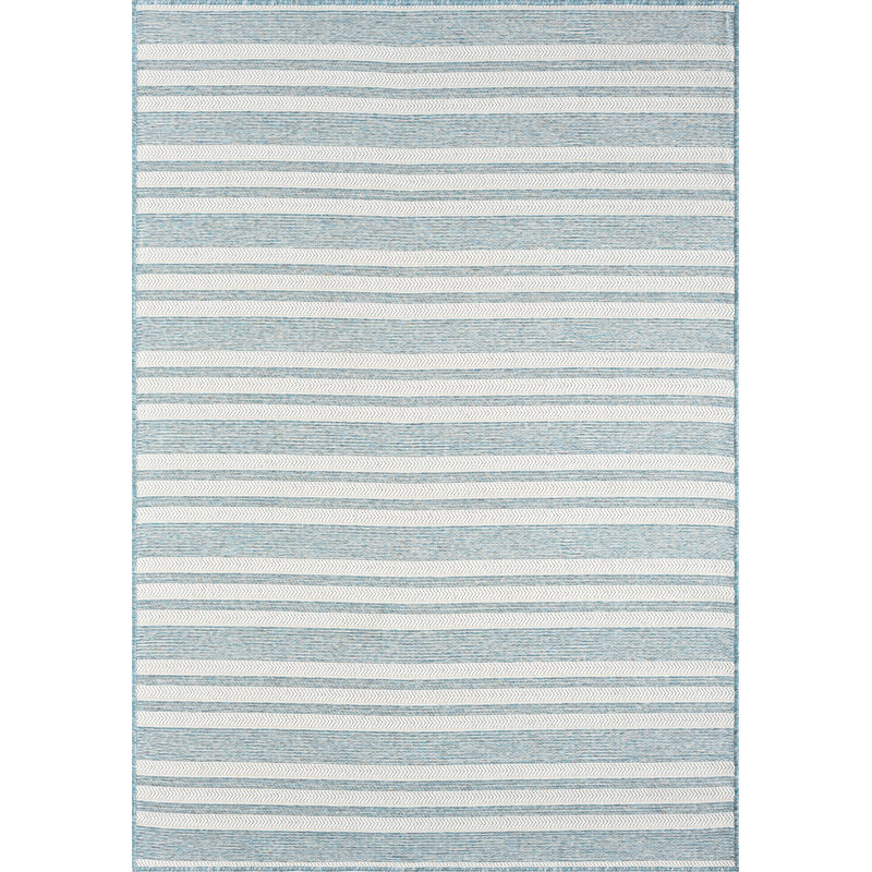 Abani OCE120B Blue Horizontal Striped Indoor/Outdoor Area Rug, Rectangle 5'3" x 7'6"