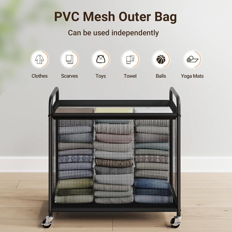 Laundry Hamper 3 Section 120L Rolling Laundry Sorter with Removable Liner Bag Laundry Basket with Wheels Steel Frame with Metal Handle