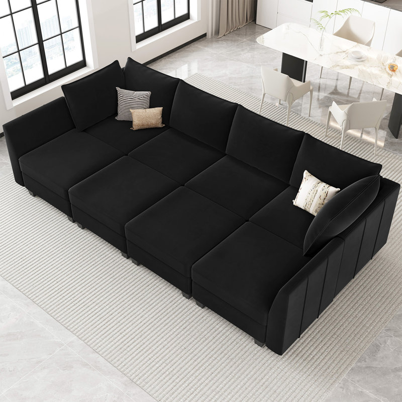 Canapé modulaire en forme de U variable de 112,6 po Allinson, Velours noir