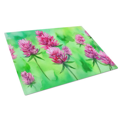 Vermont Red Clover in Watercolor Glass Cutting Board Large