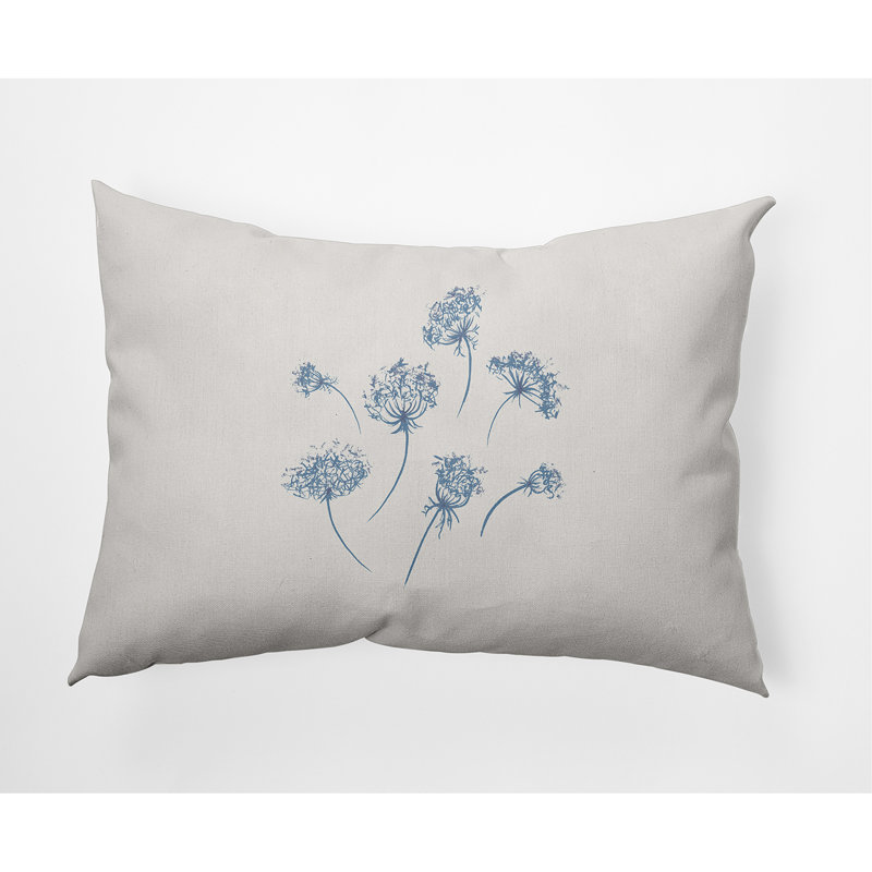 Floral Reversible Throw Pillow, Navy Blue