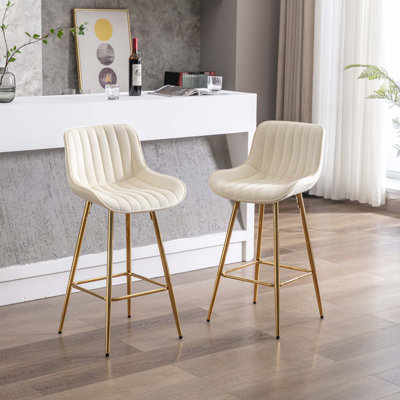 Set of 2 Bar Stools,with Chrome Footrest Fabric Counter Stool,Leg Simple Bar Stool