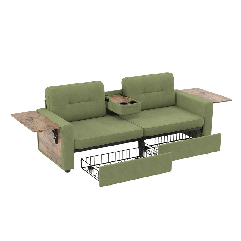 Canapé multifonctionnel à deux places avec rangement et tables d'appoint pliables