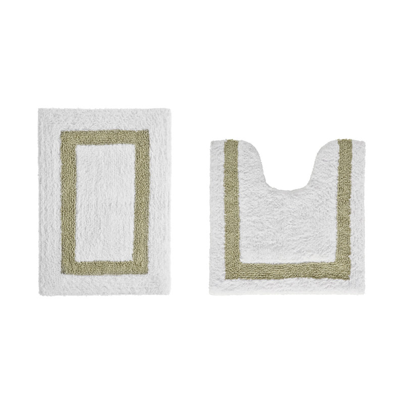 Ensemble de tapis pour salle de bain 2 pièces 100% coton 2370 g / m² Broshouse, tapis de salle de bain touffeté ultra moelleux, super absorbant certifié OEKO-TEX®, réversible, lavable à la machine, confort semblable au spa, blanc / sauge