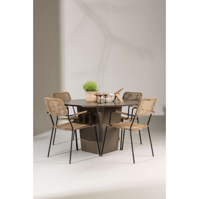 Claudius 4 - Person Patio Dining Set with Round Table, Brown