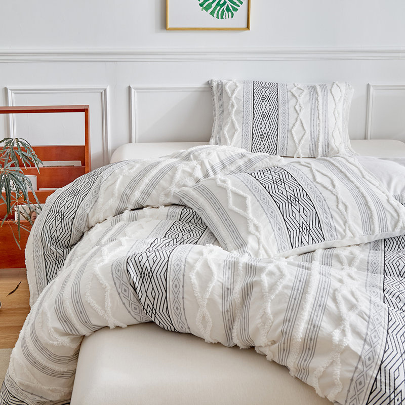  3-Piece Microfiber Tufted Chenille Duvet Cover Set, Gray, Full Duvet Cover + 2 Standard Pillowcases