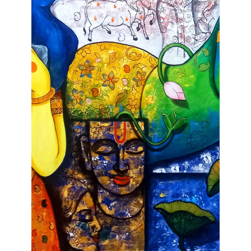 Dévotion de Krishna | Magnifique décoration murale | Acrylique sur toile | Peinture par Arjun Das