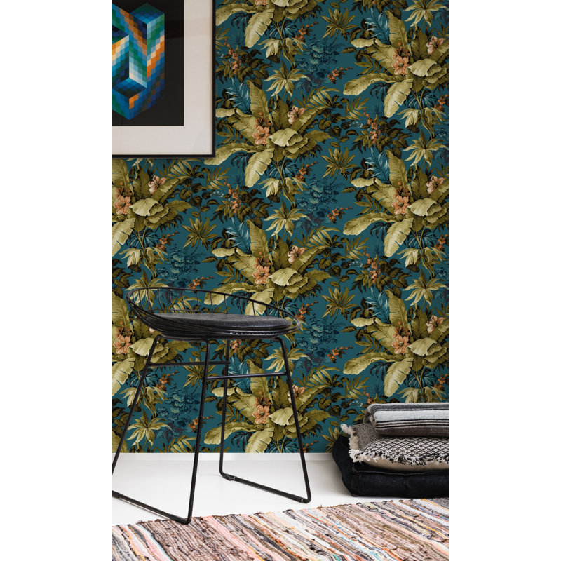 Papier peint botanique Asperia, Bleu