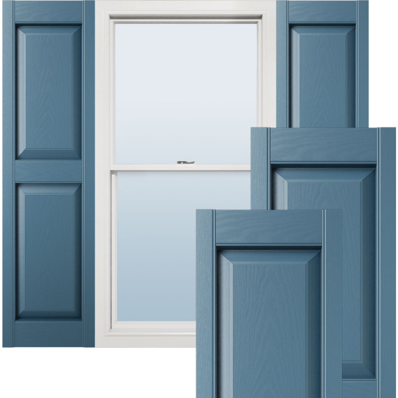 Vinyle à vie, panneaux sur mesure, volets surélevés, avec persiennes, Bleu classique, H 51 po x l 12 po x P 1 po