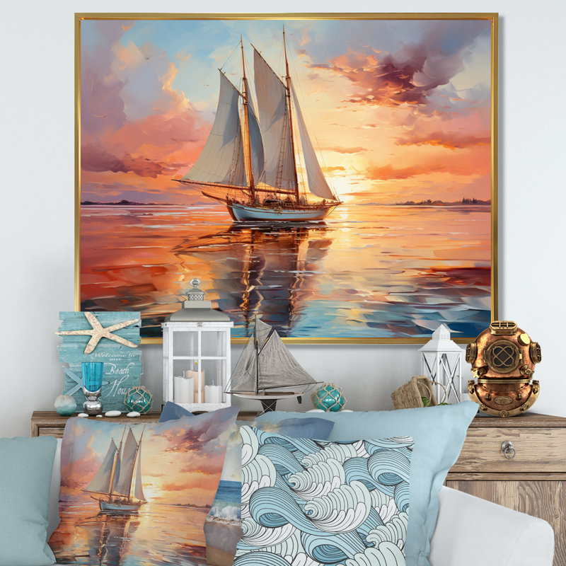Sailboat Coastal Dreams I - Sailing Boat Wall Decor, H 34 po x l 44 po x P 1,5 po, Cadre doré simple