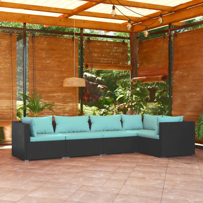 5 Piece Lounge Sofa Seating Group, Water Blue, Black