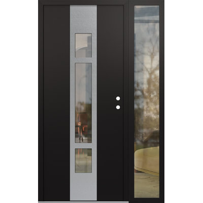 Diamant A9 gauche 50 po X 80 po Panneau en acier argenté et verre transparent noir et noir avec porte d'entrée avant en verre transparent Sidelite