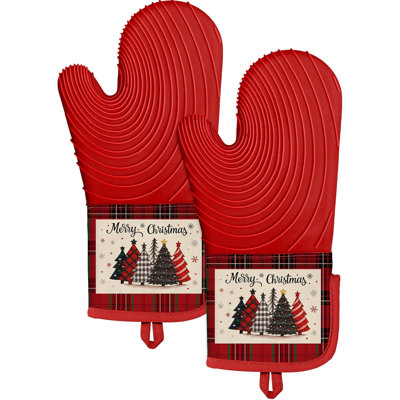 Ensemble de 2 maniques longues de Noël en silicone rouge