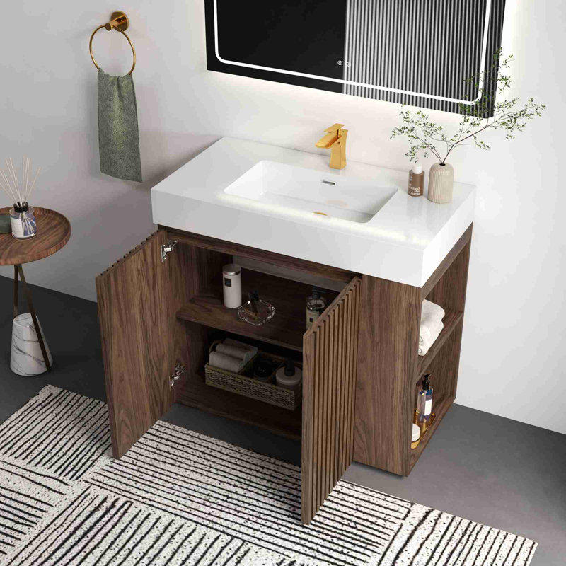 Meuble-lavabo autoportant, Noyer brun
