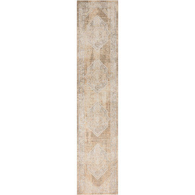 Haydel Oriental Machine Washable Power Loom Polyester Area Rug in Beige
