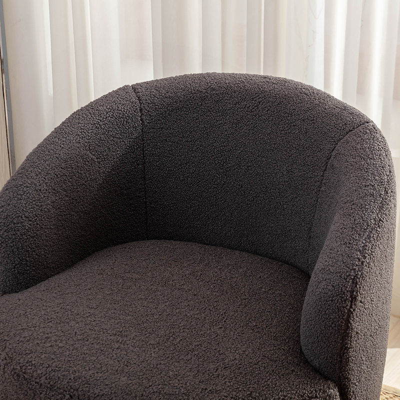 Versatile Swivel Armchair With Comfort Padding And Black Metal Ring, Dark Gray Teddy