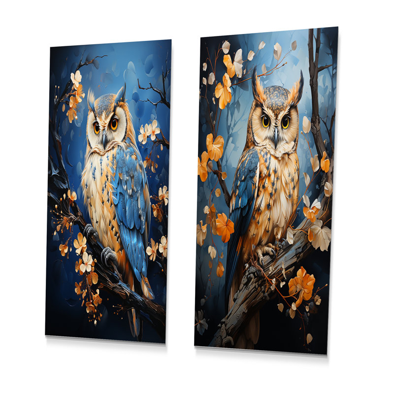 «Enchanted Forest Sentinels Owl», ensemble de 2 reproductions d'art mural en métal, H 32 po x l 32 po