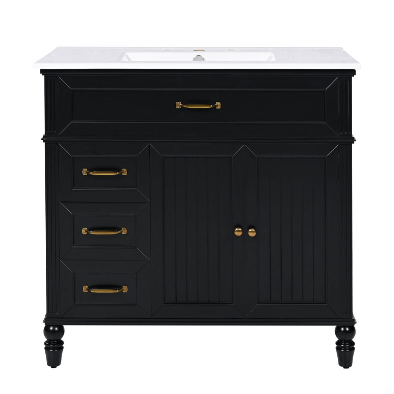 Dancy Bathroom Vanity With Sink, Black Bathroom Cabinet With Drawers, Black/Gold