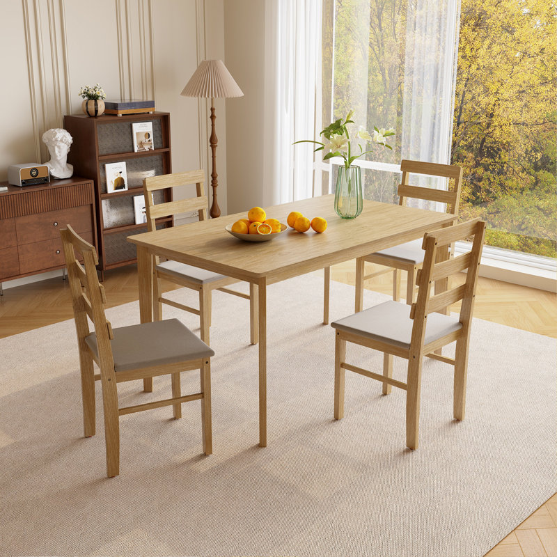 Ensemble de table de salle à manger et de chaises en bois massif 5 pièces comprenant 1 table rectangulaire et 4 chaises à dossier