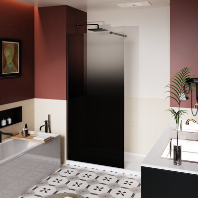 34 In W X 72 H Fixed Shower Door, Black Gradient Tempered Glass, Stainless Steel Rod, Easy To Install, , Stain - , Lightweight Aluminum Support, Visual Effect, Right Left Sliding Option 31.5" 72"