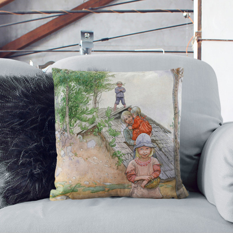 Children By The Cellar Square Throw Cushion, White, 55cm H x 55cm W x 20cm D