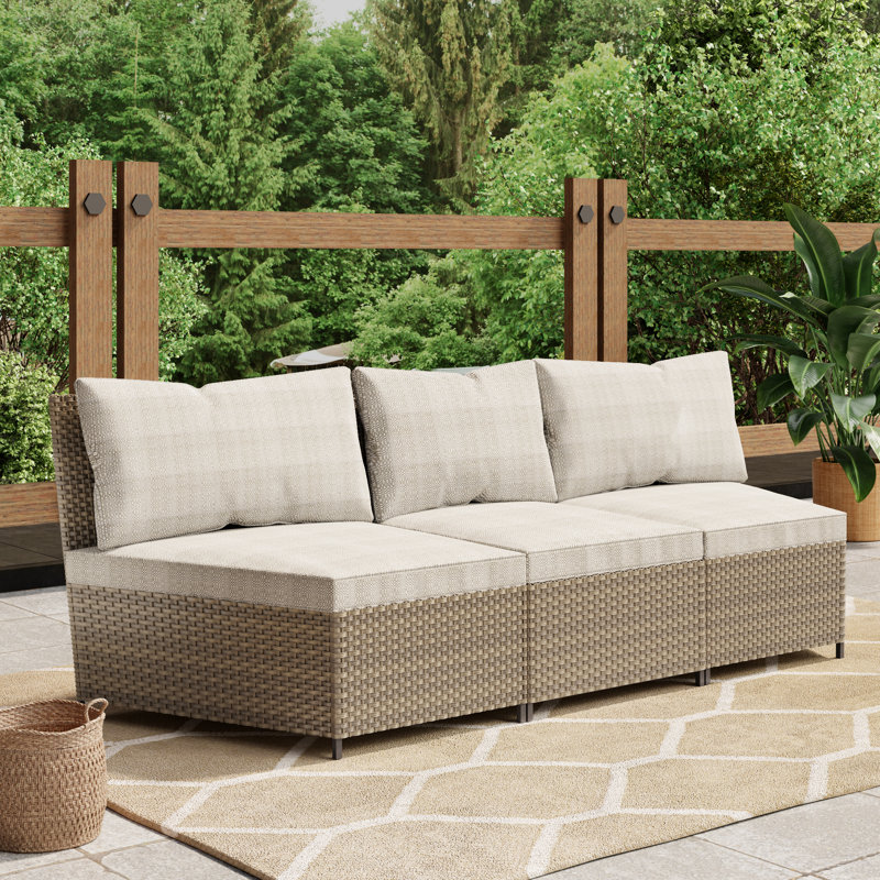 Canapé d'extérieur en polyéthylène (PE) avec coussin en osier, Beige