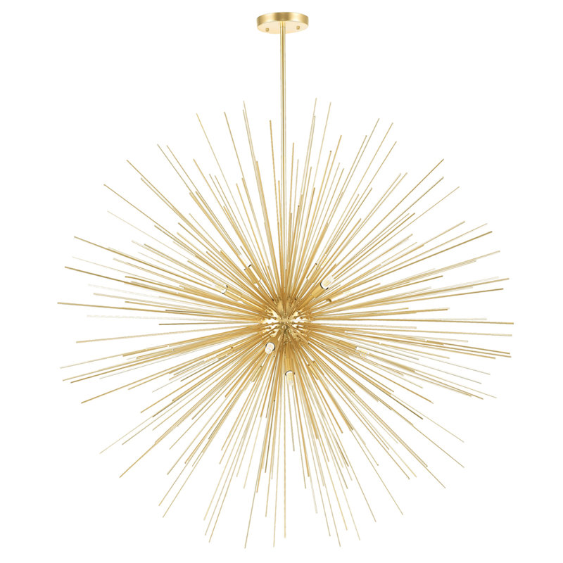 14 Light Starburst Chandelier – 40” Diameter, Gold Leaf Finish – Modern Ceiling Light for Dining Room, Living Room, Bedroom