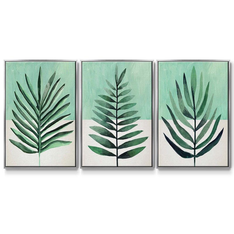 «Verging Palm I», ensemble de 3 toiles encadrées, Argent, H 36 po x l 72 po