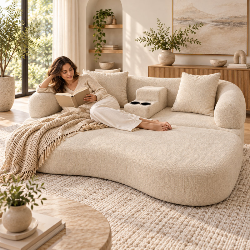 Upholstered 70.07 " Chenille Sleeper Sofa, Abricot