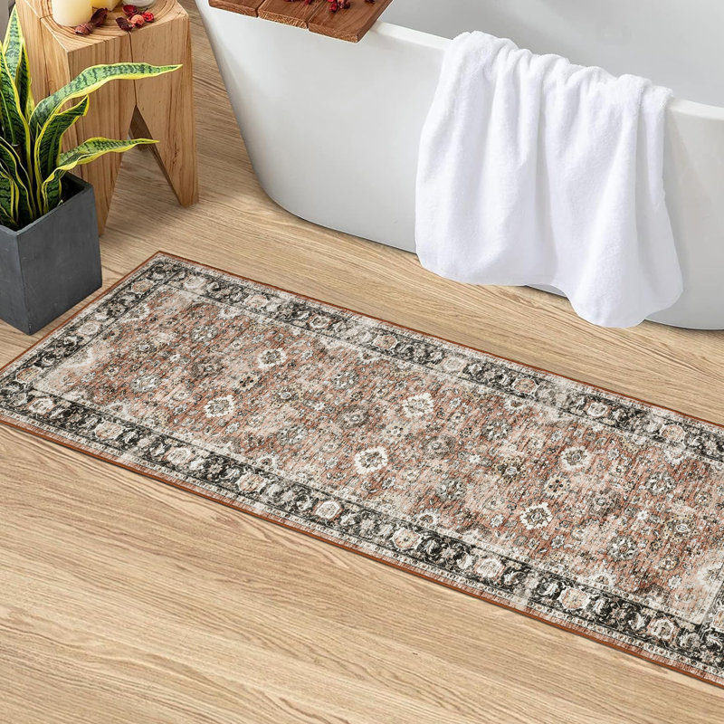 Oriental Machine Washable Rug with Rubber Backing Soft Area Rug Non Slip Thin Rug Low Pile Foldable Rug for Living Room, Bedroom, Dining Room