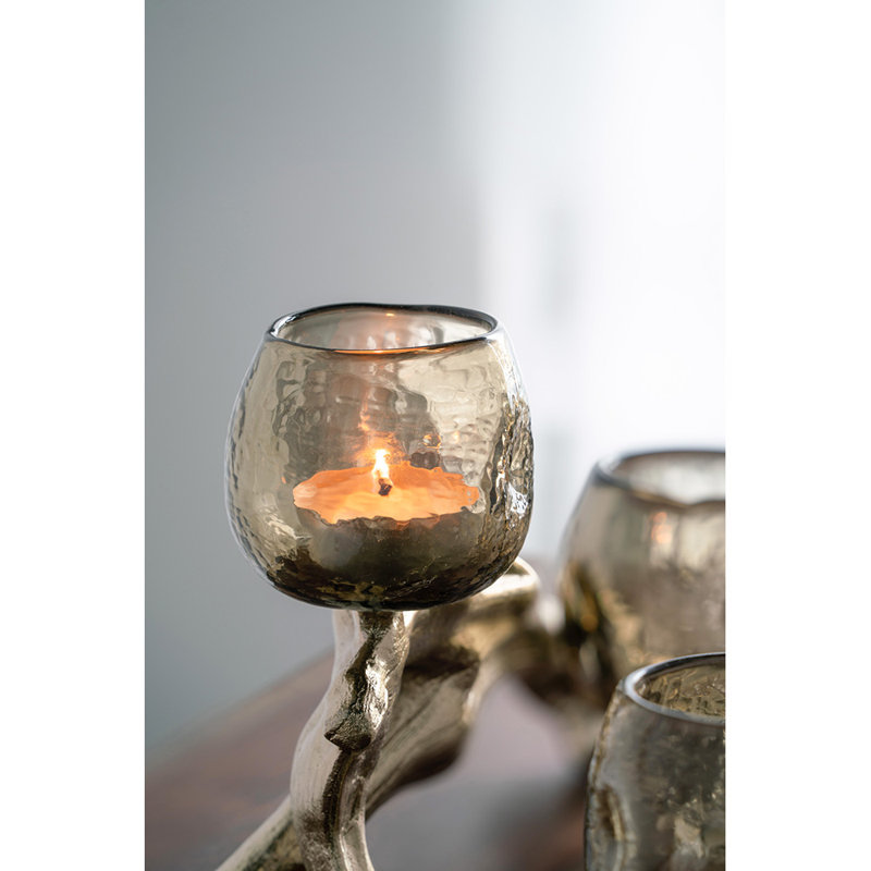 Gold Aluminum and Olive Glass Multi Votive Candle Holder