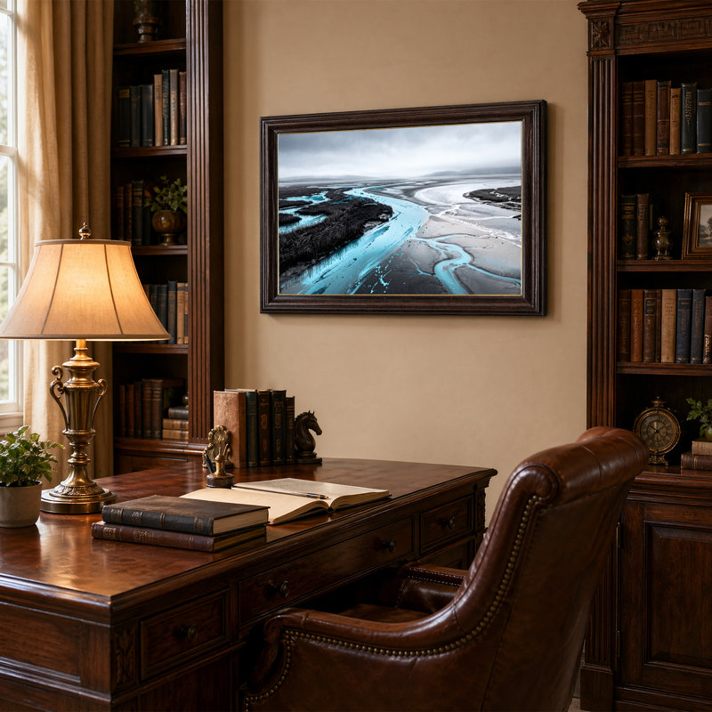 Art mural sur toile gris avec marais avec rivière turquoise, 16"H x 24"W