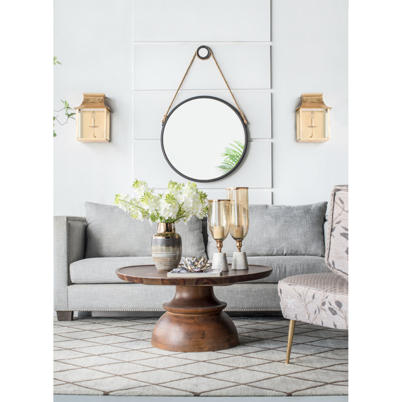 Miroir rond 29,5 po avec cadre en métal noir et corde solide pour chambre à coucher, 29,5 po x 29,5 po