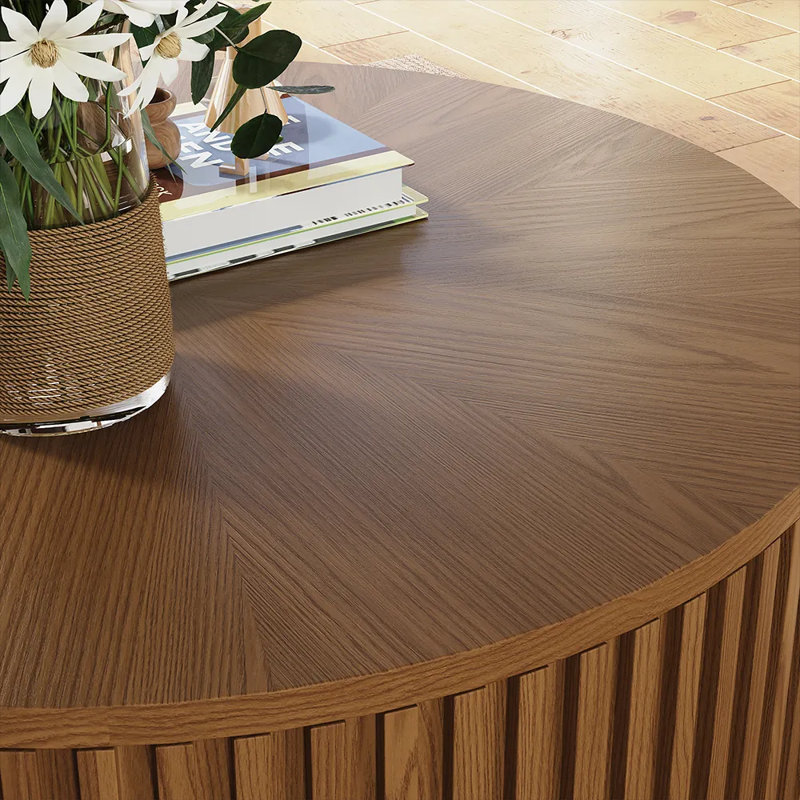 Silva - Lifting Top Round Coffee Table, Light Walnut, 17.72" H x 39.37" L x 39.37" W