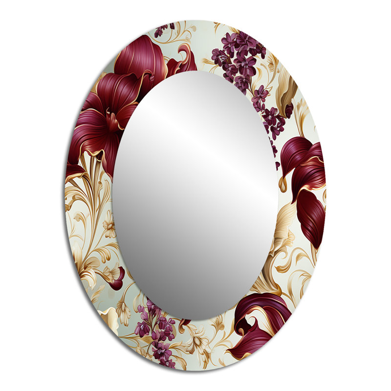 Royal Victorian Flourish Victorian Pattern - Floral Large Wall Mirror, Cottage Decorative Mirror, Printed Metal Art, Oval