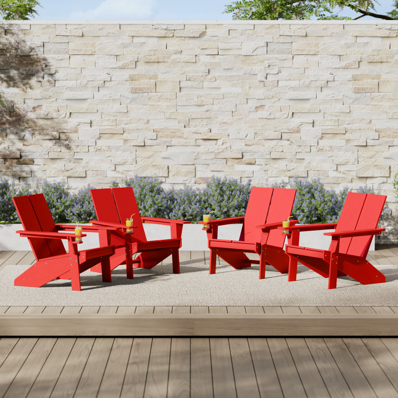 Chaise Adirondack moderne en poly (ensemble de 4), noir, Rouge