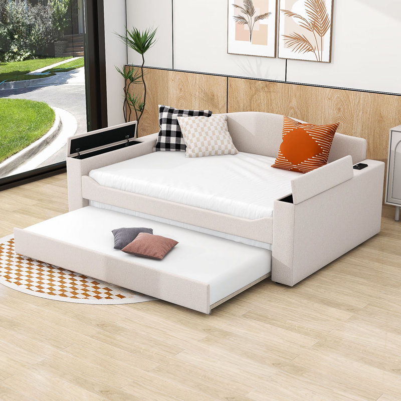 Lit de jour rembourré Heorhi, Double, Beige