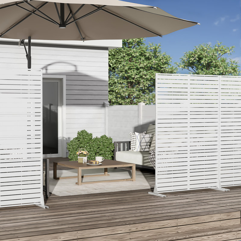 Privacy Metal Screen Fence Panel Horizontal Stripe Pattern, White, 72" H x 47" W