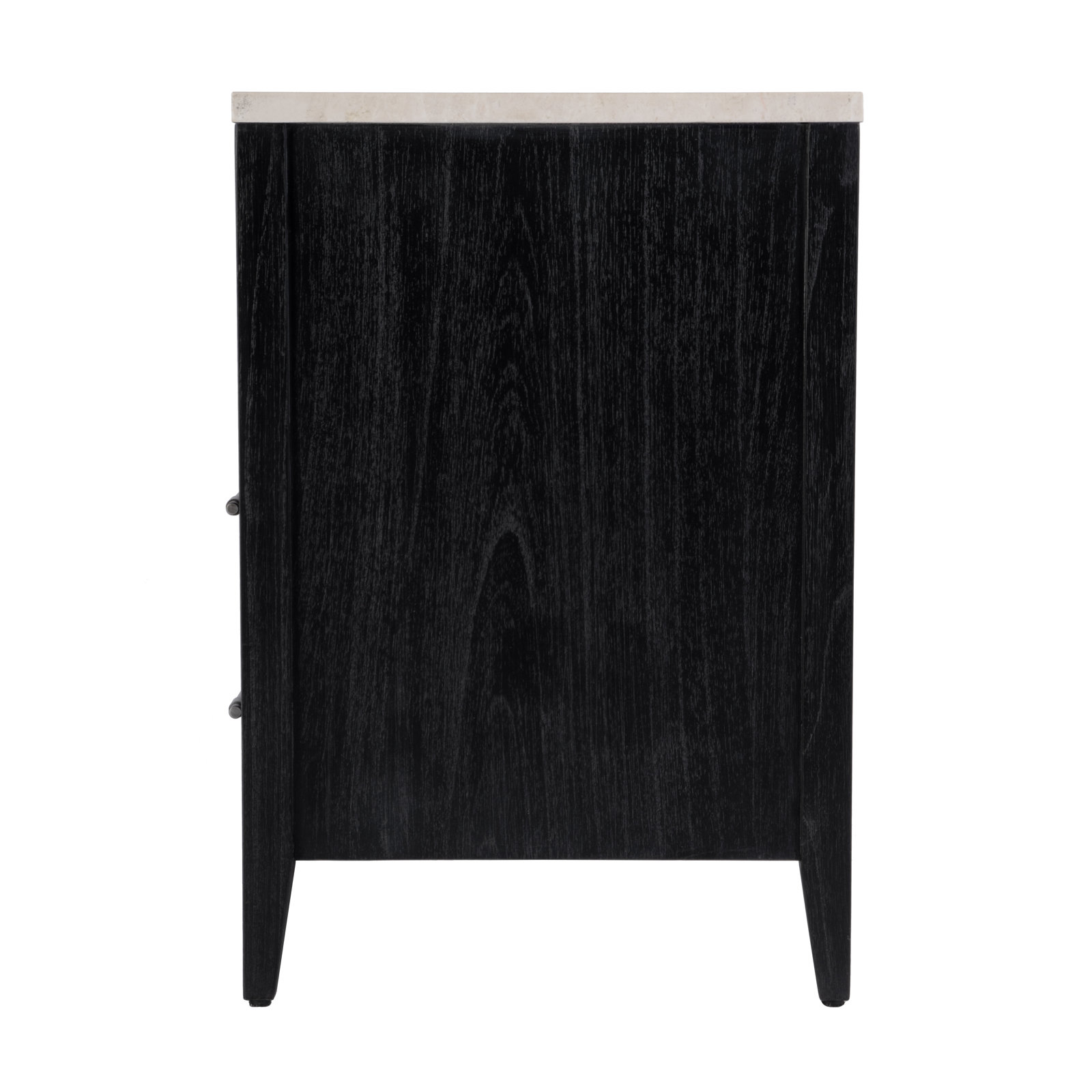 Isa 22 in. W Marble Top 2 Drawer Nightstand with Shelf, Washed Black, Black
