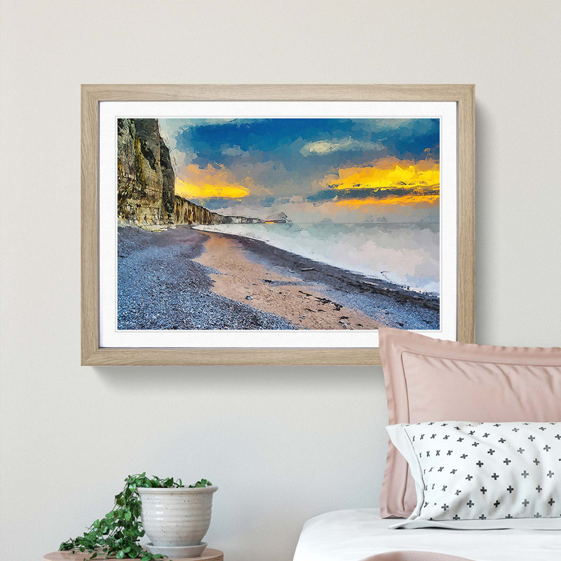 The Cliffs at Normandy in France in Abstract - Picture Frame Graphic Art Print, 62cm H x 87cm W x 2cm D, Oak Framed