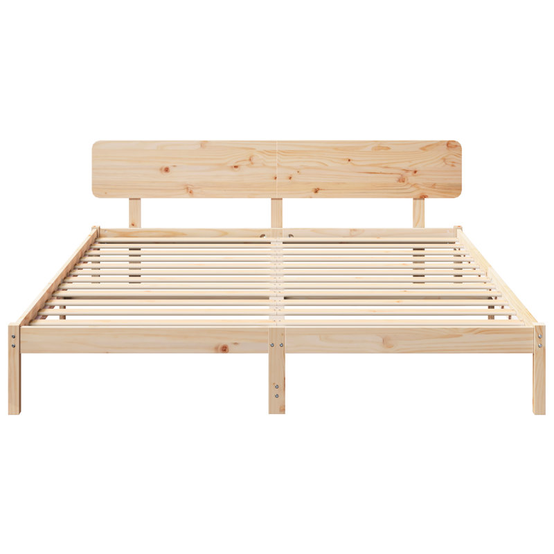 Vidaxl Bed Frame With Headboard Solid Pine Wood, Natural, Super King (6')