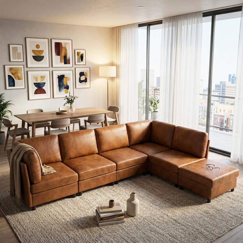 Canapé modulaire rembourré modulaire Freely Reconfigurable, Light Brown Fabric