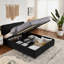 Grand lit plateforme tapissier hydraulique avec tête de lit intégrée, tissu chenille, noir-642469218-642469229