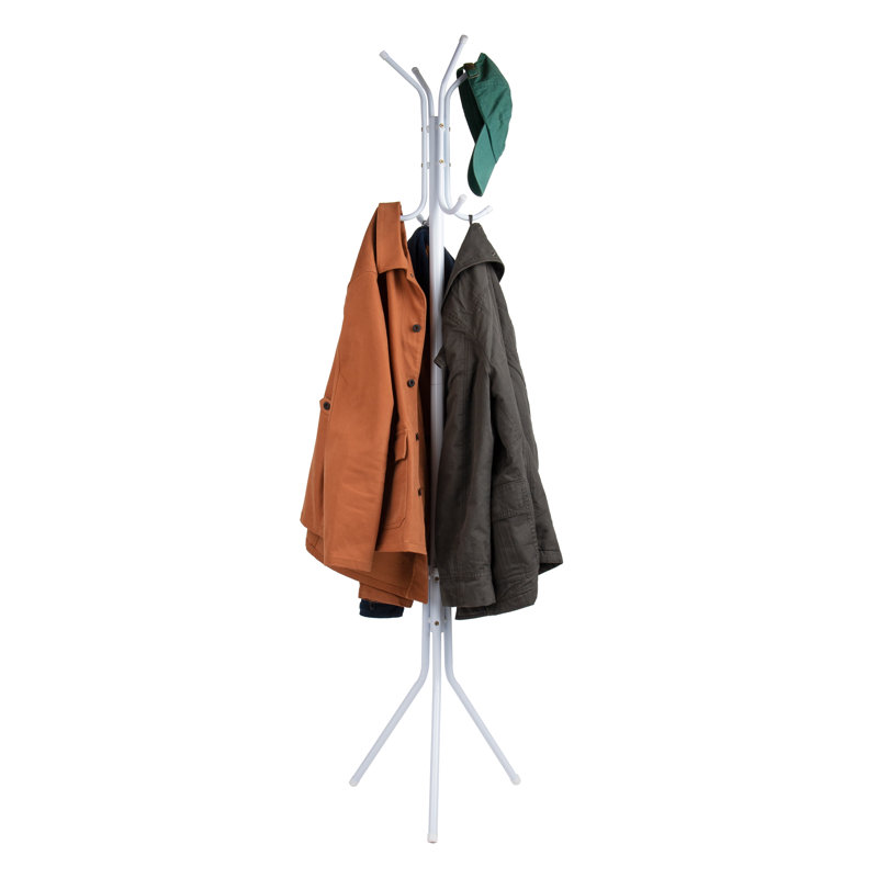 Mind Reader Freestanding Coat Rack, Multi-Hook Organizer for Office or Entryway, Metal, White, White