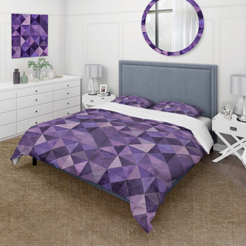 Ensemble de housse de couette mauve Midcentury Triangle, Housse de couette très grand + 2 taies décorativ