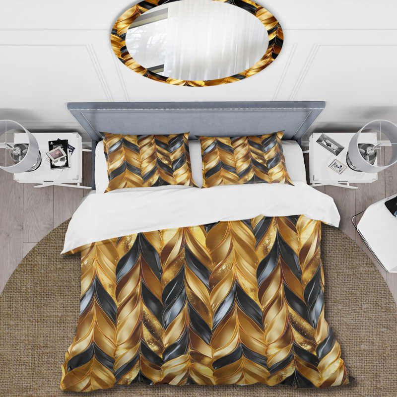 Gold And Black Gilded Luxury Chevron Pattern - Ensemble de housse de couette à chevrons